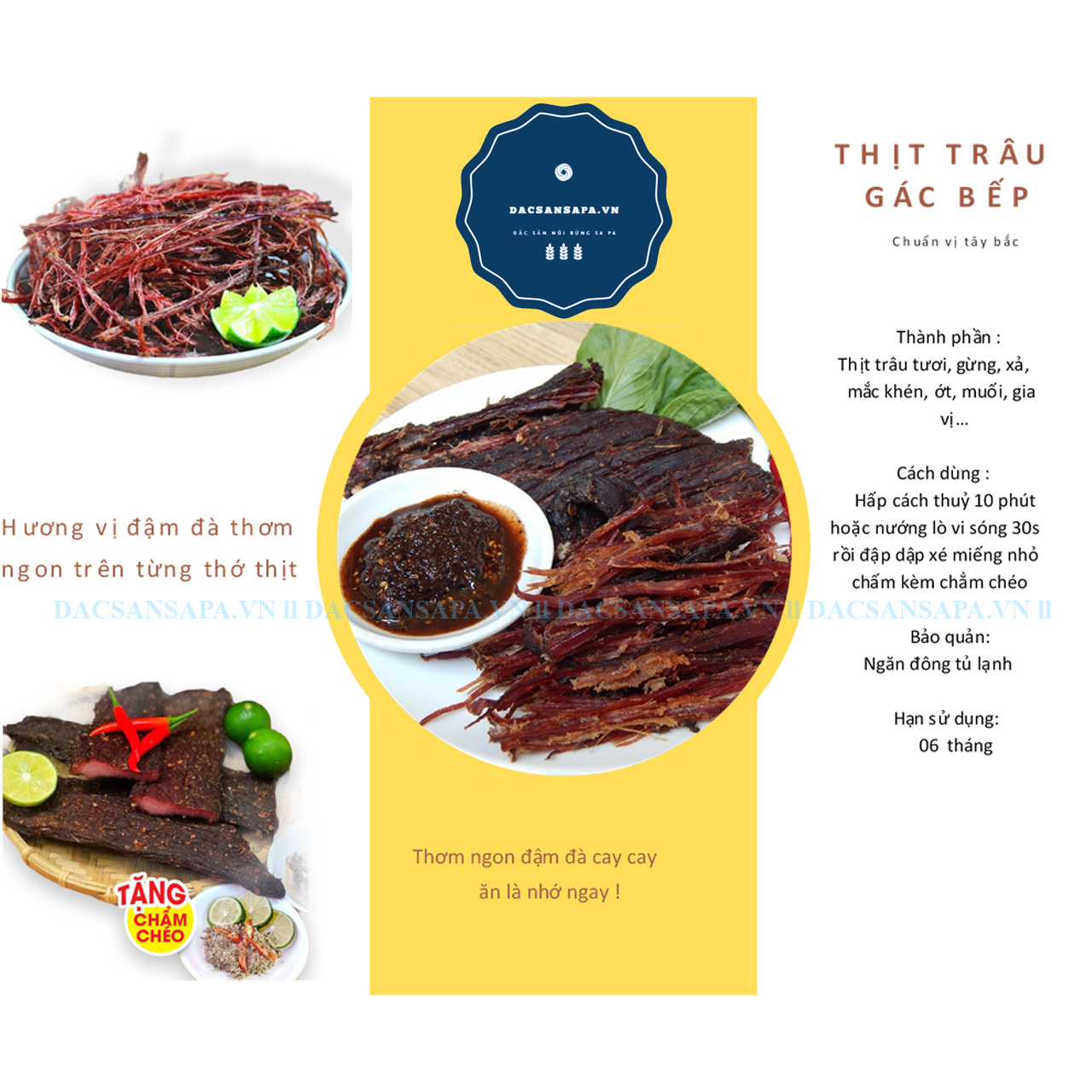 Thịt trâu gác bếp sa pa thơm ngon chuẩn vị tây bắc tặng kèm chẳm chéo 100g 200g 500g 1kg giá tốt