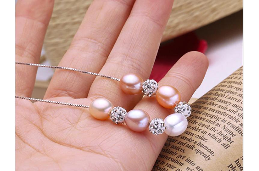 [HCM] Dây chuyền bạc cao cấp phối ngọc trai thật nuôi cấy thiên nhi6n nước ngọt và quả châu xoàn lấp lánh