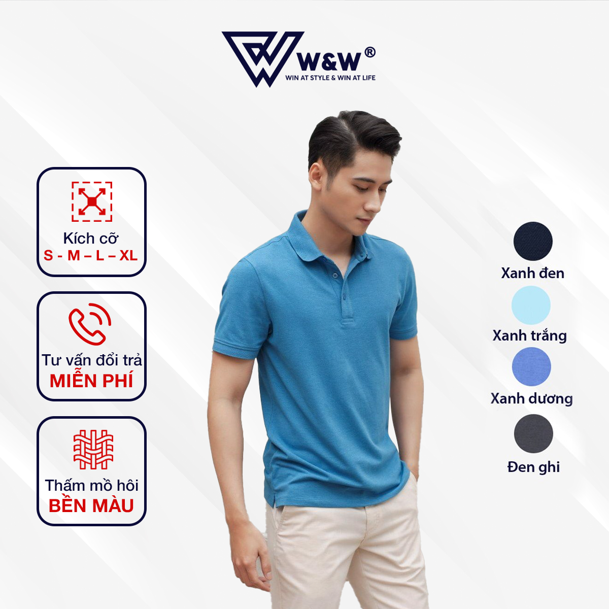Áo Thun Nam Có Cổ Ngắn Tay W&W WPO61R Áo Polo Nam Cao Cấp Chất Liệu CVC Mềm Mại, Thoáng Khí, Thấm Hút Mồ Hôi, Co Giãn Tốt, Bền Màu