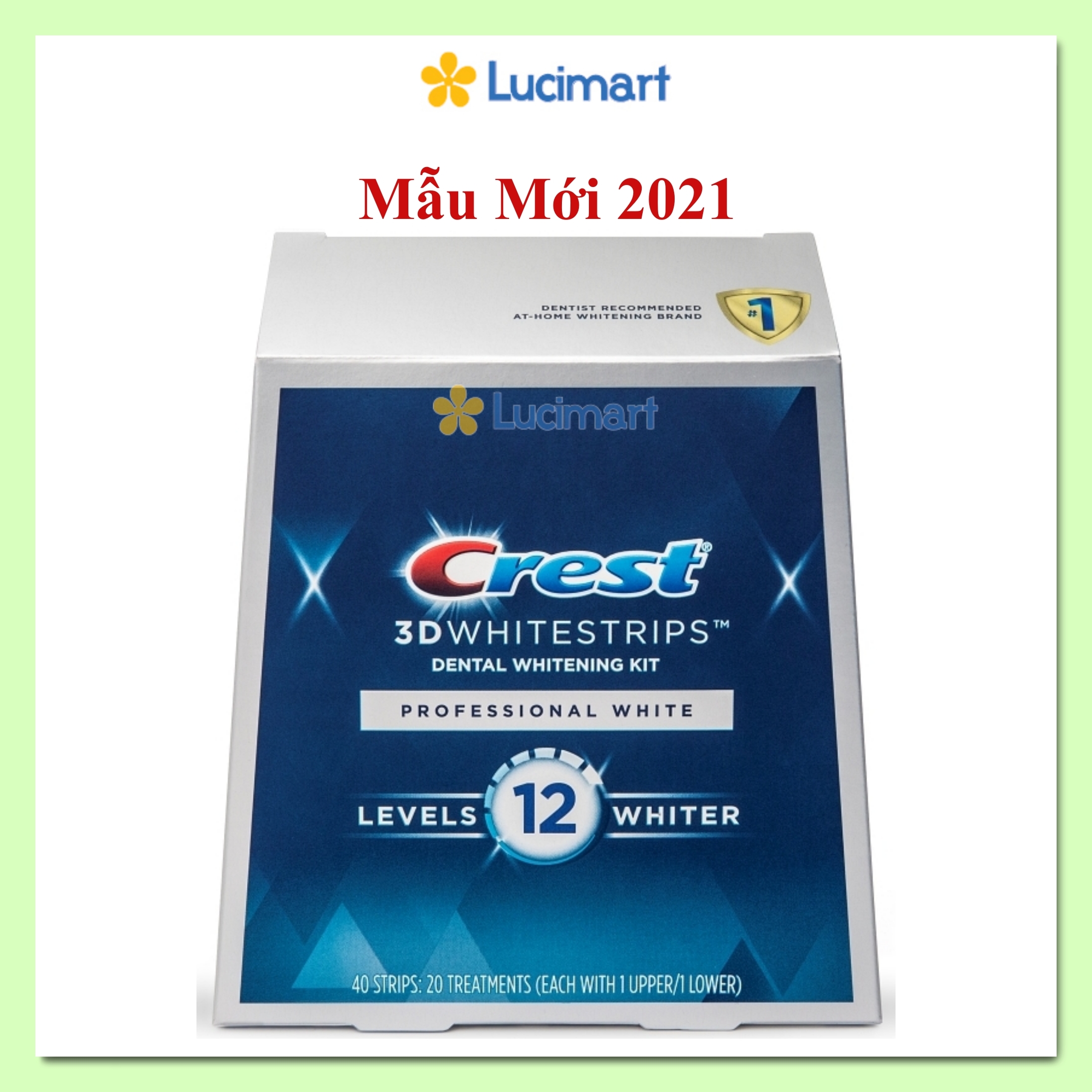 Fullbox 20 gói dán răng Crest 3D Whitestrips Professional White Levels 12 Whiter 1 hộp 20 gói/20 ngày