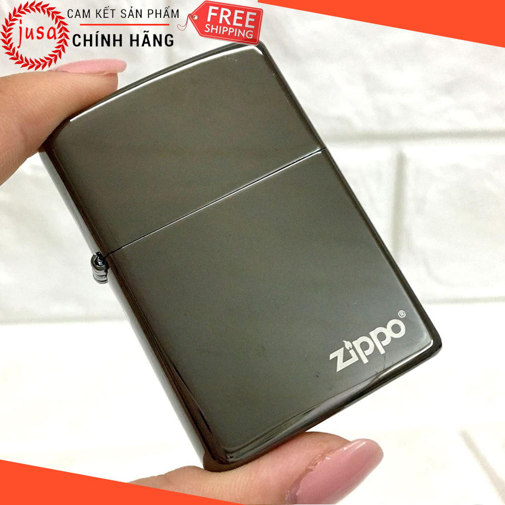 Bật lửa – hộp quẹt zippo mỹ cao cấp – đen trơn bóng – tặng 1 vỉ 7 viên đá đánh lửa siêu nhạy + 1 bấc zippo cao cấp - junsam