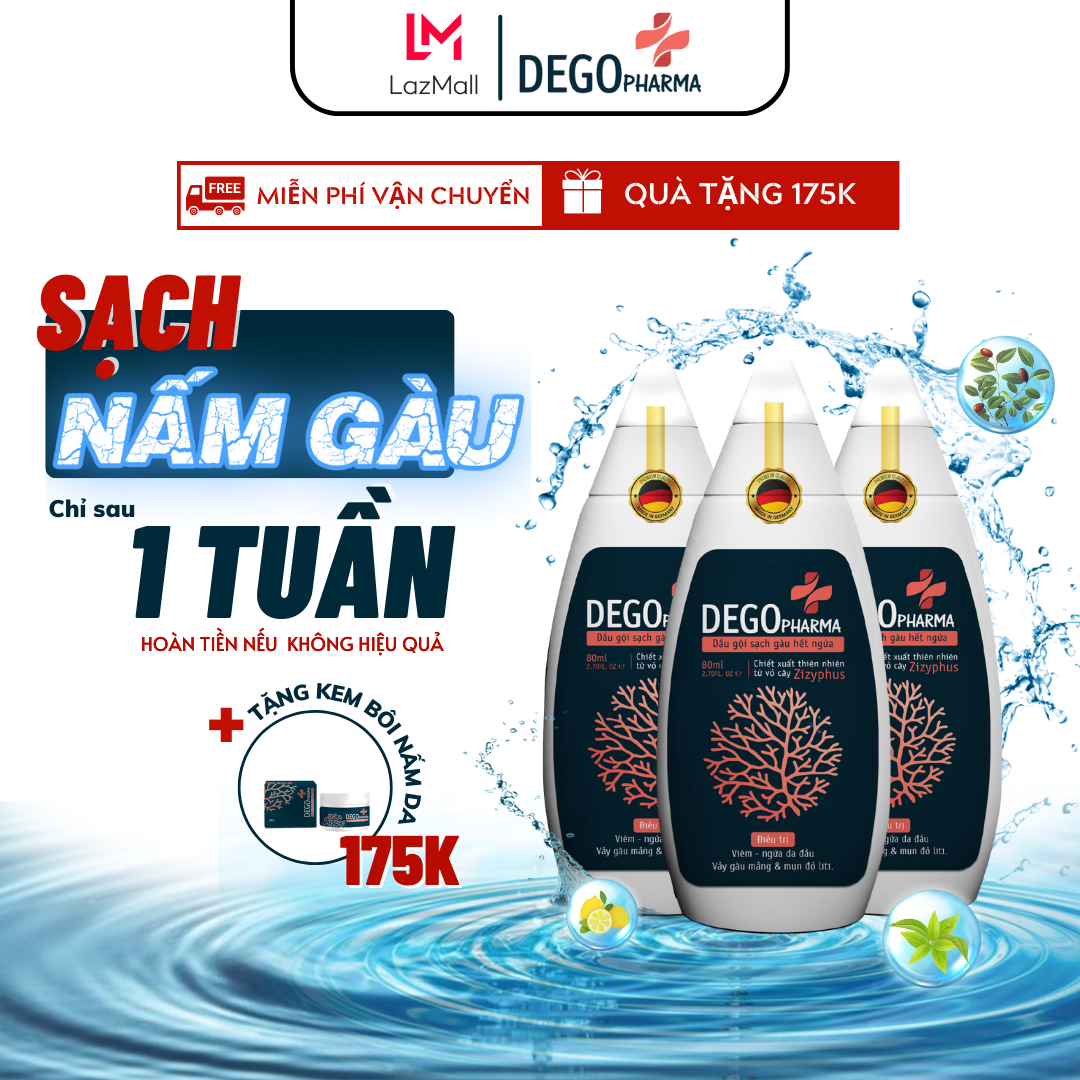 Combo 3 Dầu gội hết nấm da đầu và mảng gàu trắng Dego Pharma - dầu gội tri gàu, dầu gội tri nấm, hết ngứa, cải thiện vảy gàu trắng, á sừng, vảy nến, giảm rụng tóc và kích thích mọc tóc - nguyên liệu nhập khẩu từ Đức