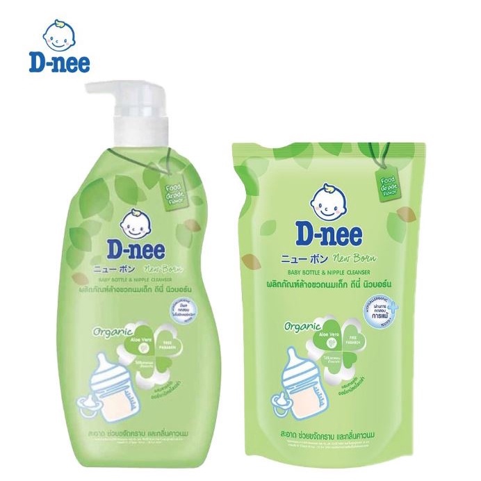 Combo 2 chai/ túi nước rửa bình sữa d-nee organic chai 620 ml, túi 550ml