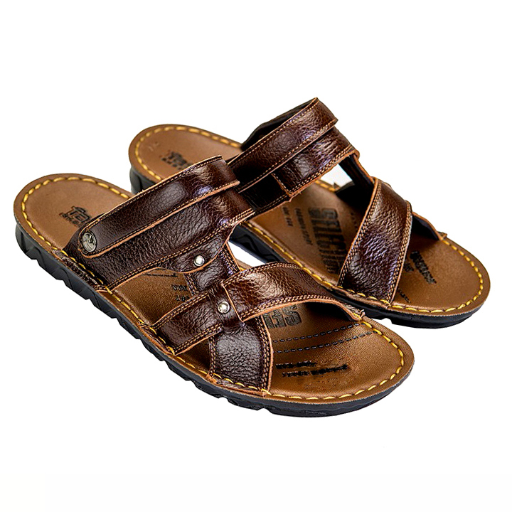 Dép Nam Da Bò Quai Ngang Có Quai Hậu Đế Cao Su Chống Trơn Trượt