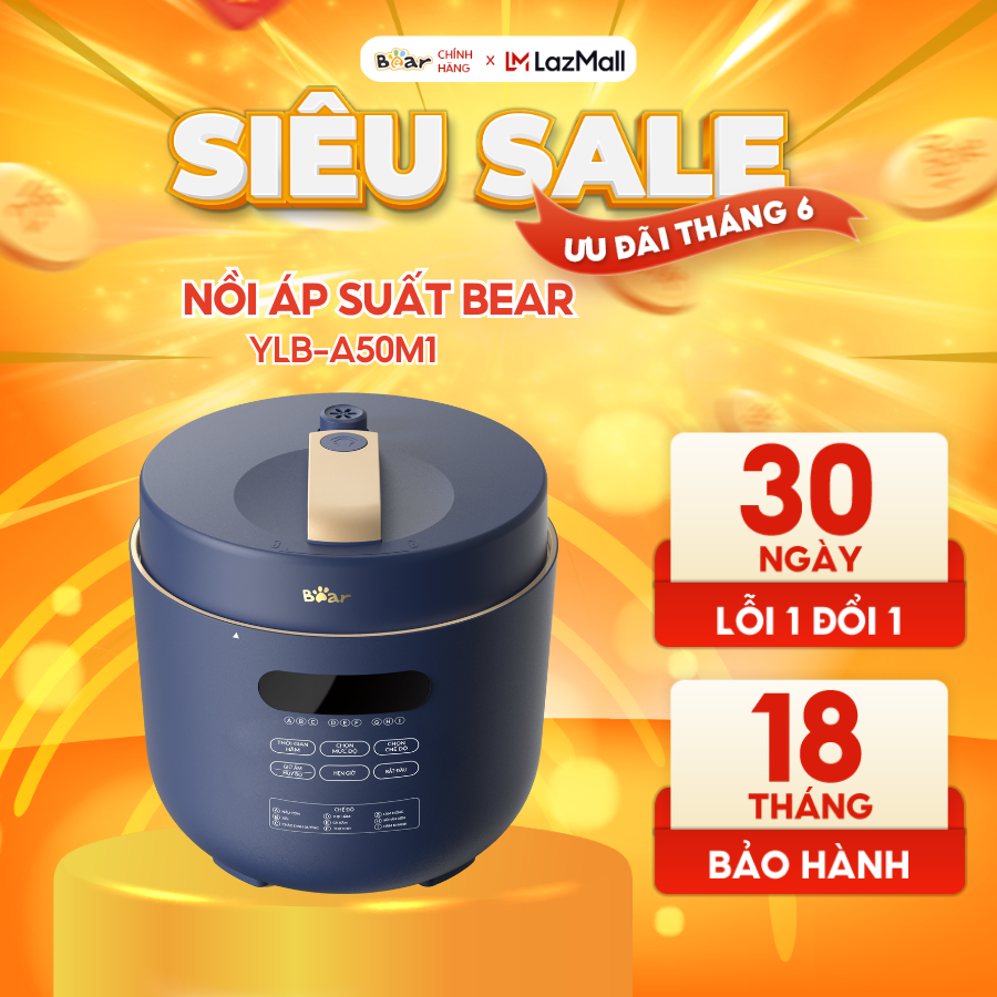 Nồi áp suất điện đa năng 5l bear a50m1 nồi ninh xương, hầm gà, nấu cháo