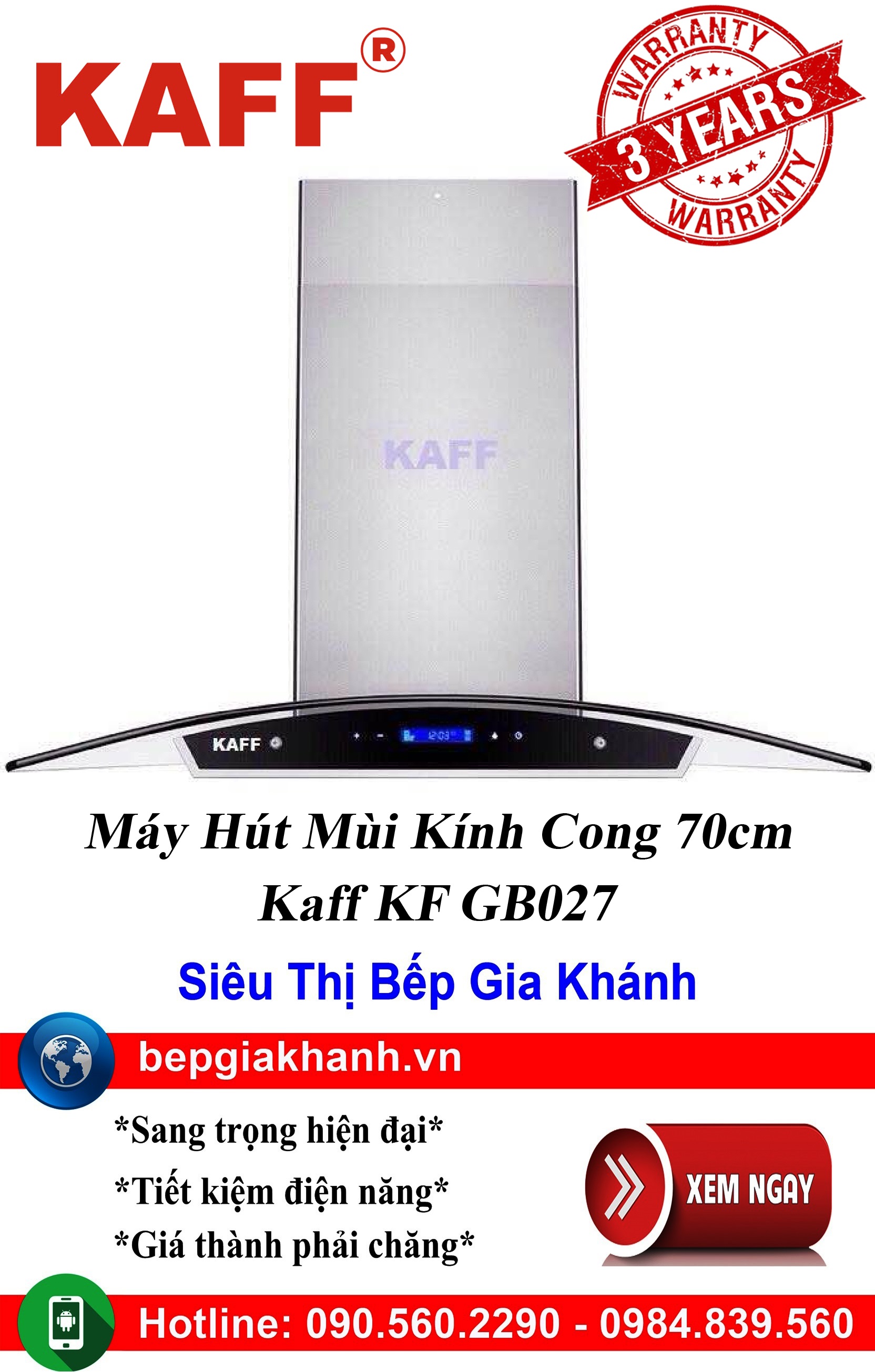 [HCM]Máy hút mùi kính cong 70cm Kaff KF GB027 máy hút mùi nhà bếp máy hút mùi bếp máy hút mùi kính c