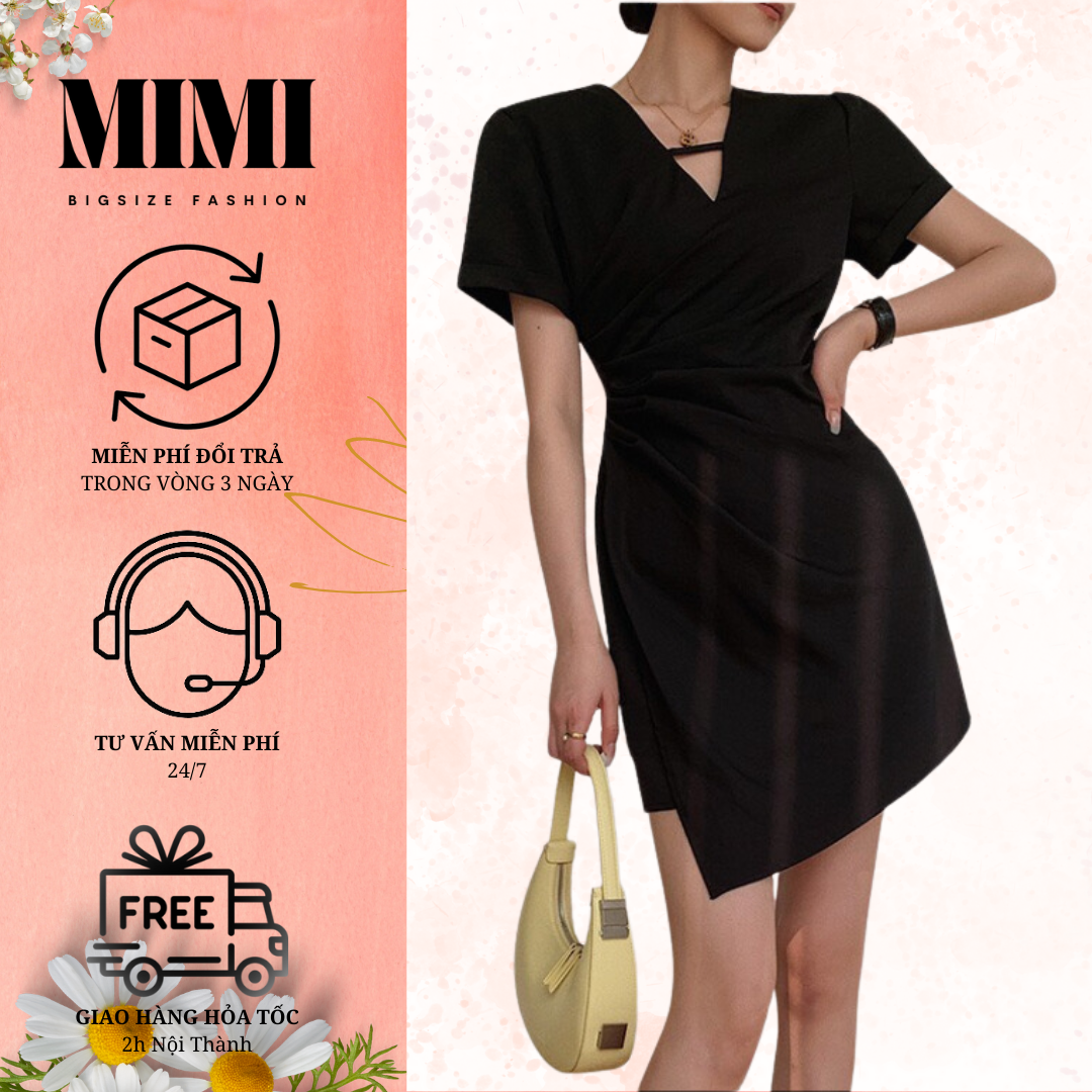 Mimi bigsize_bs109 đầm bigsize tay ngắn cổ chữ v vạt chéo bs109