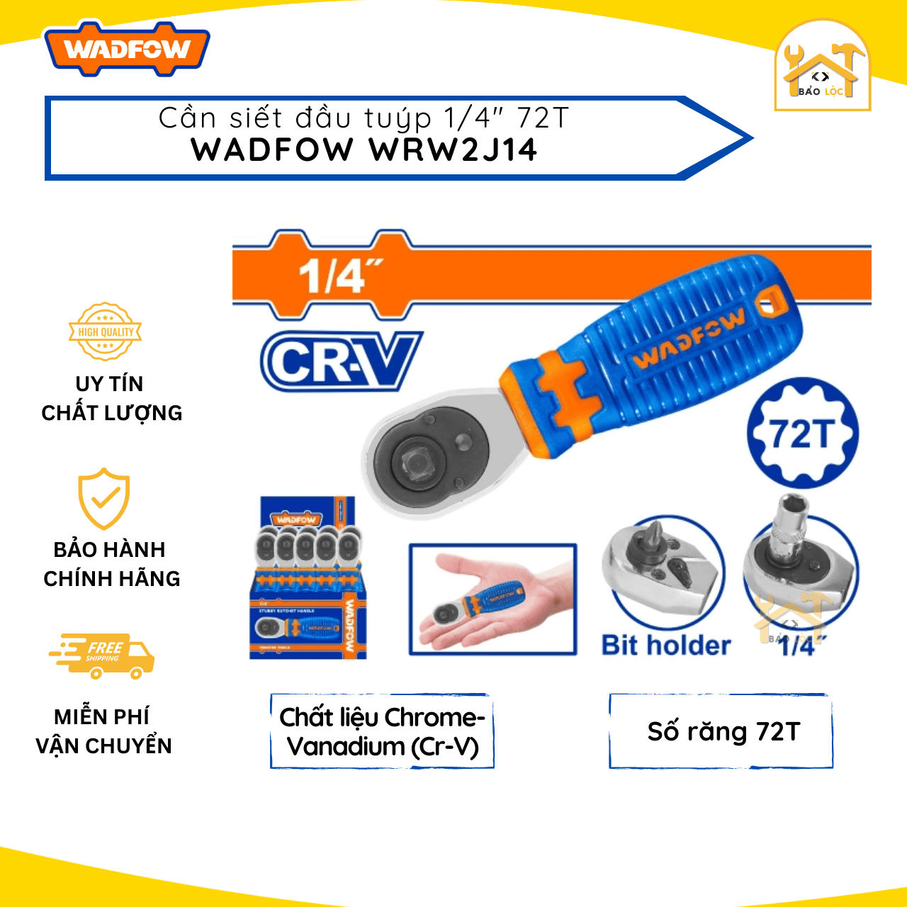 Tay vặn đầu tuýp 1/4" 72T WRW2J14 Wadfow - Hàng chính hãng.