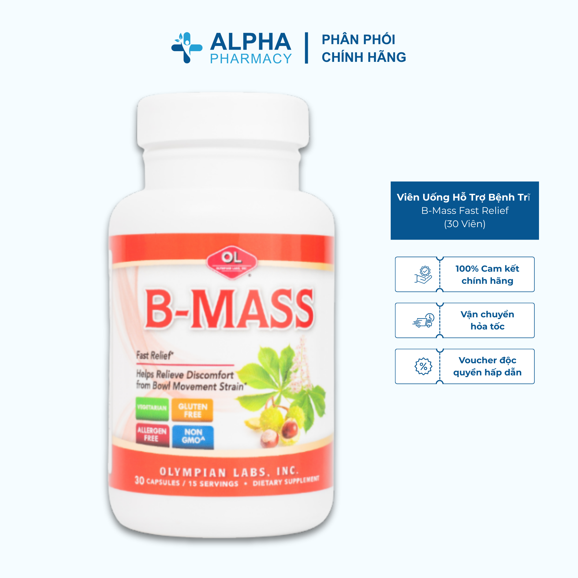 Viên Uống Hỗ Trợ Bệnh Trĩ Và Suy Giảm Tĩnh Mạch Olympian Labs B-Mass Fast Relief - 30 Viên