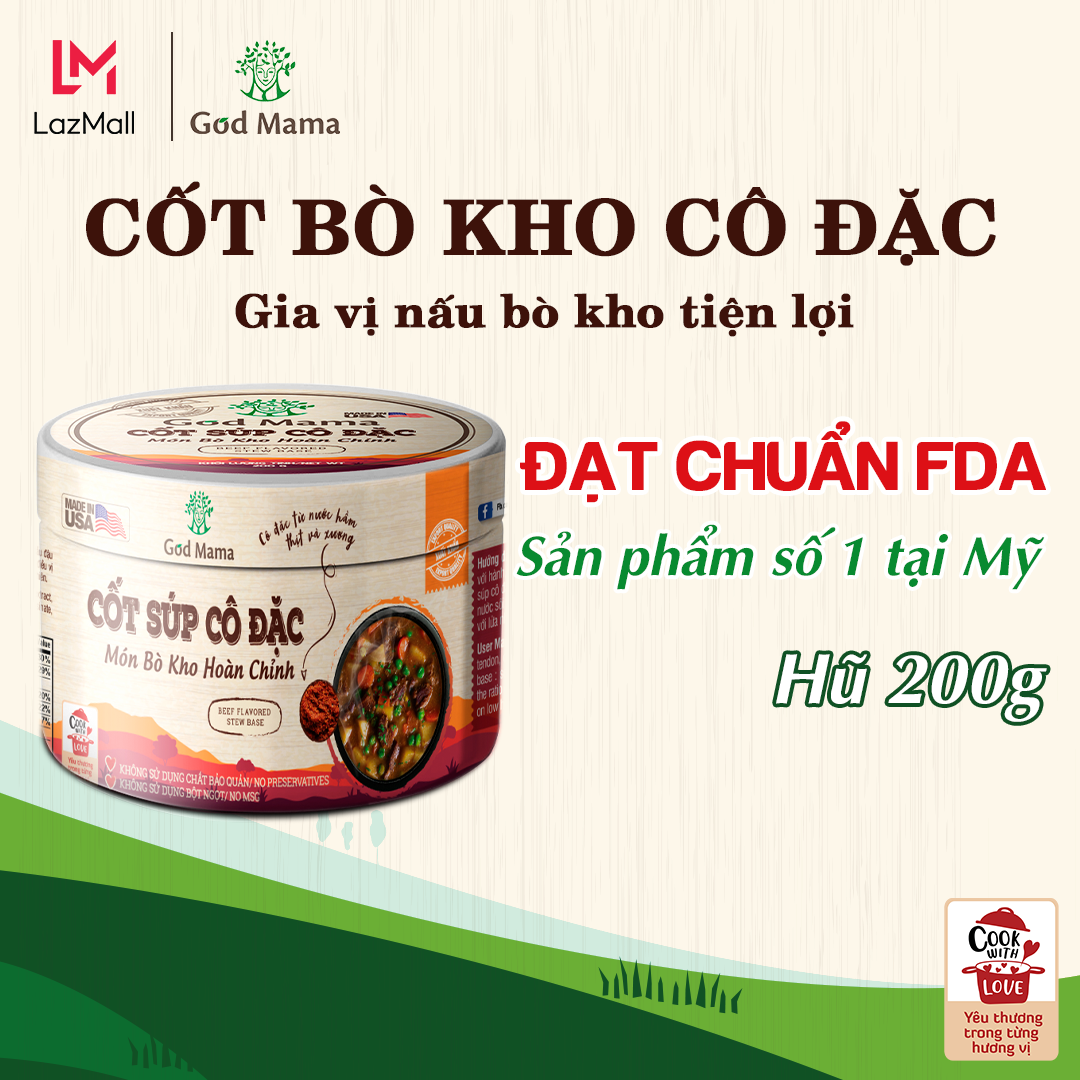 [CP] Cốt Súp Cô Đặc Bò Kho (200g) - Món Bò Kho Tiện Lợi  - Nước Hầm Bò Kho Tiện Lợi - Hũ 200gr - Tiêu chuẩn FDA, không bột ngọt, không chất bảo quản, tốt cho sức khỏe - Sản phẩm số 1 tại Mỹ- Thương Hiệu God Mama (200gram)