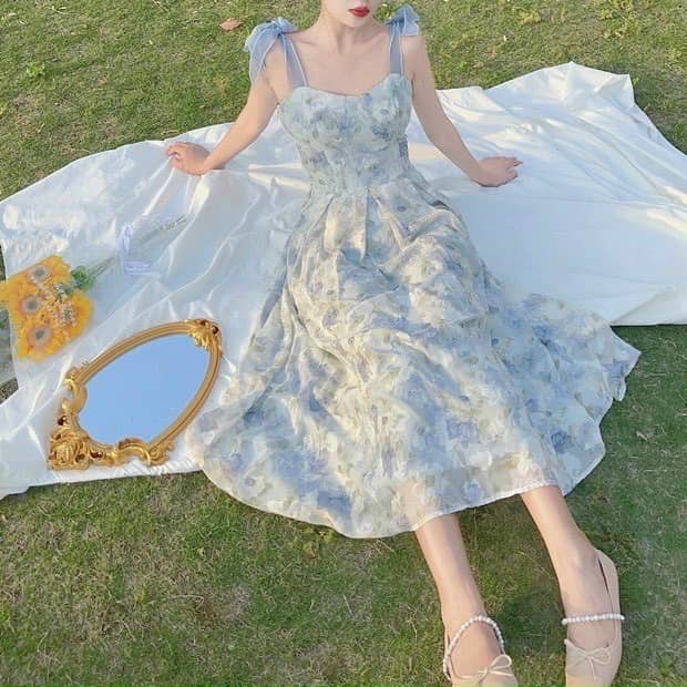 Maxi Nữ kiểu dáng dự tiệc hoa dáng xòe chất liệu voanchingfon cao cấp phù hợp đi tiệc thời trang HARI