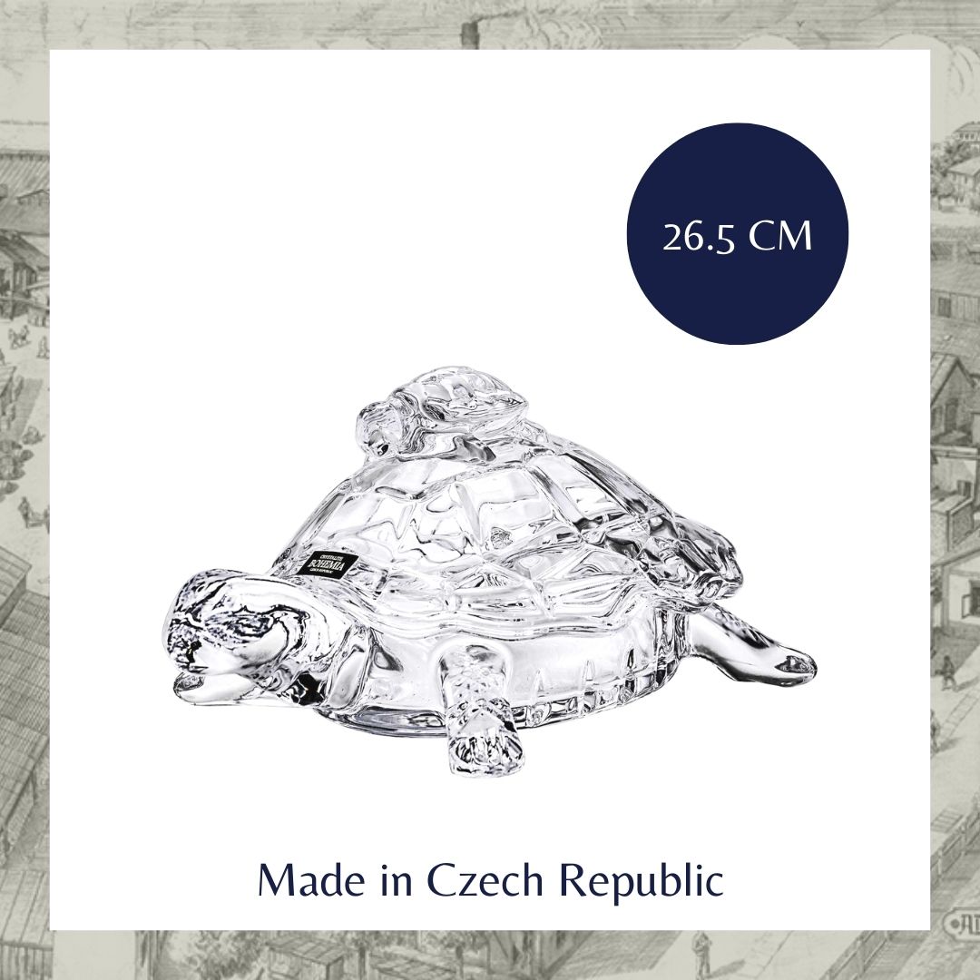 Thố có nắp con rùa pha lê thủy tinh ch séc ngang 26,5cm