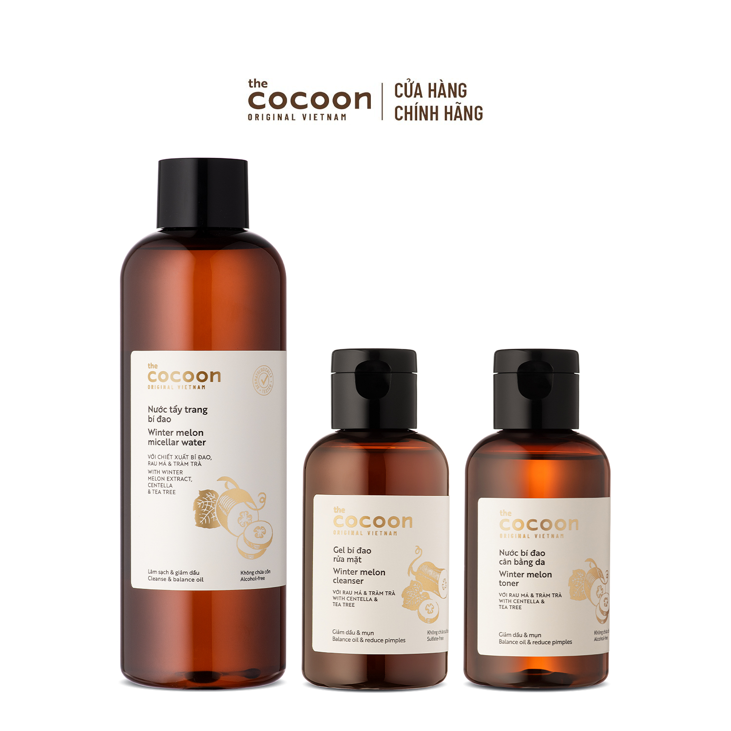 Combo tẩy trang, cân bằng, kiểm soát dầu cho da mụn Cocoon