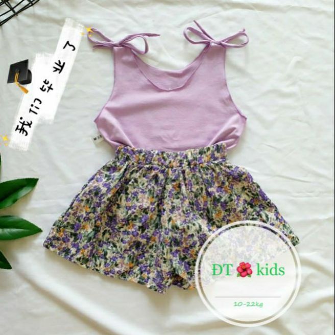 Set áo cotton dũi , Quần váy hoa nhí