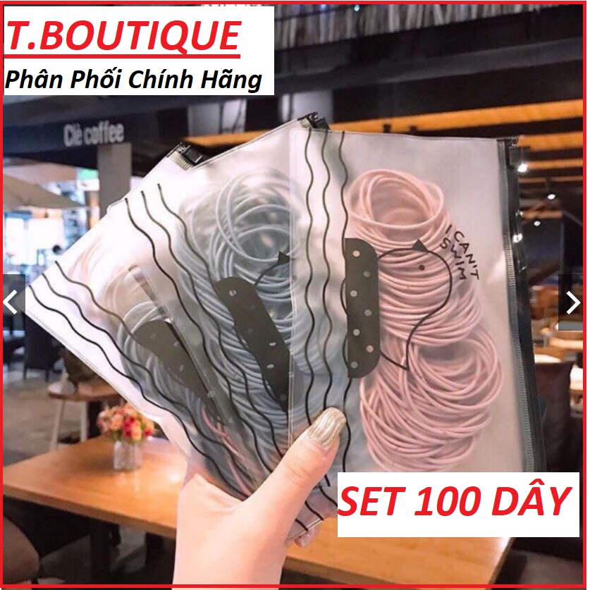 Set 100 thun buộc tóc nữ dây buộc tóc nhiều màu kèm túi zip