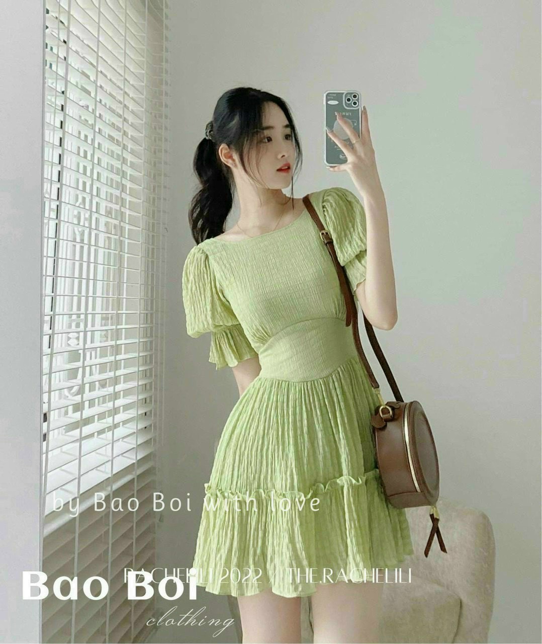 Đầm chỉ xốp tay bồng