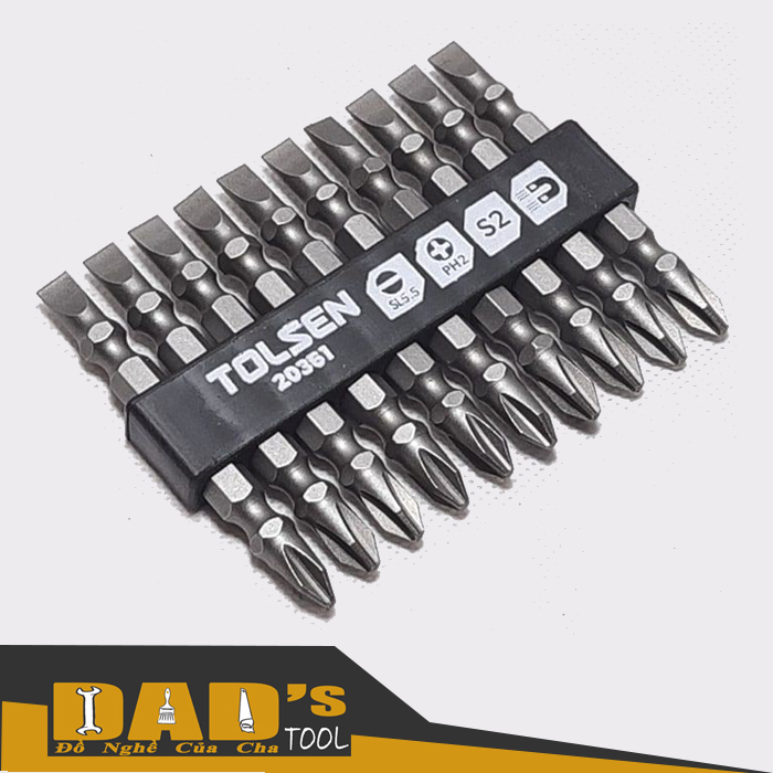 Bộ 10 mũi vít 2 đầu cộng trừ ph2/sl5.5 65mm - tolsen 20361
