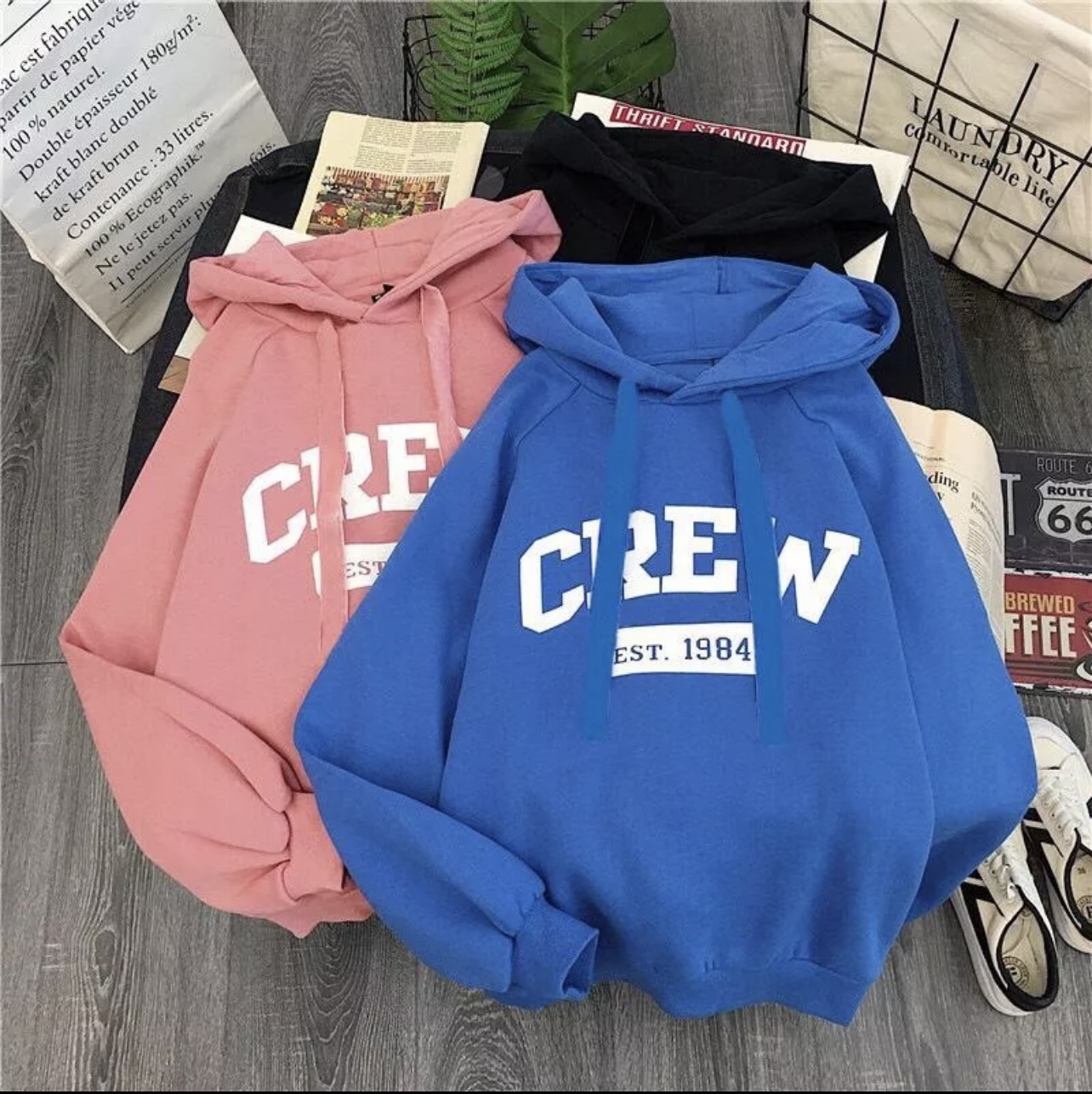 Áo khoác hoodies nam nữ in hình crew 1984 hàn quốc chất nỉ dày phom form rộng chống nắng, nóng đông hè hot trend
