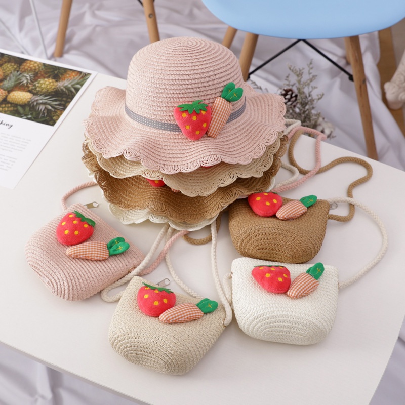 Mũ Cói kèm túi cói cho bé 2-5 tuổi, set túi nón đi biển