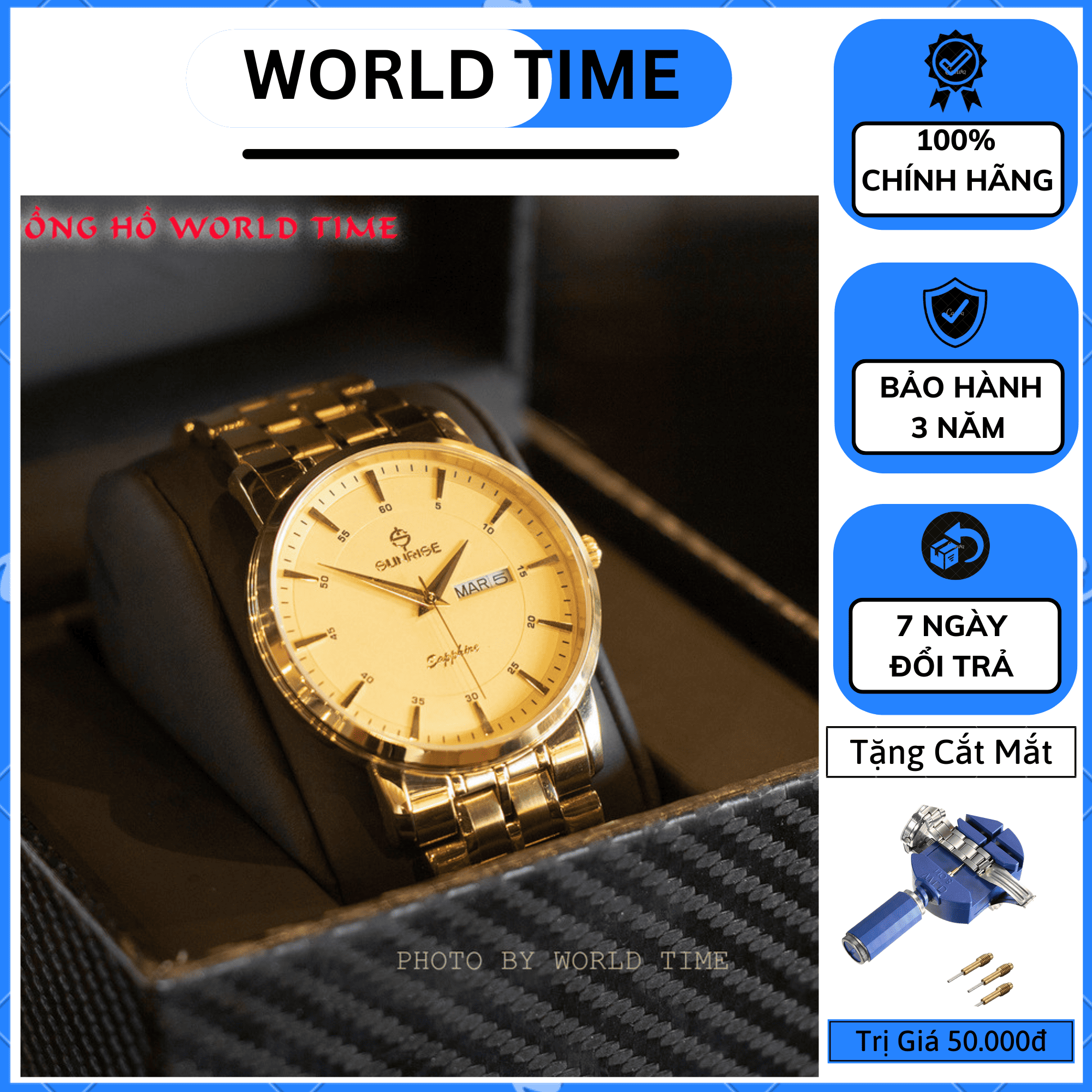 Đồng hồ nam dây thép, đồng hồ chính hãng Sunrise DM1216SWA Full box,kính Sapphire chống xước, chống nước, bảo hành 3 năm.