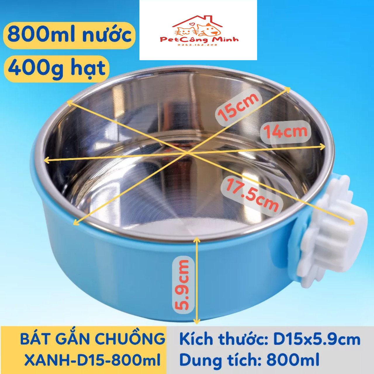 Bát cho chó, mèo ăn gắn chuồng