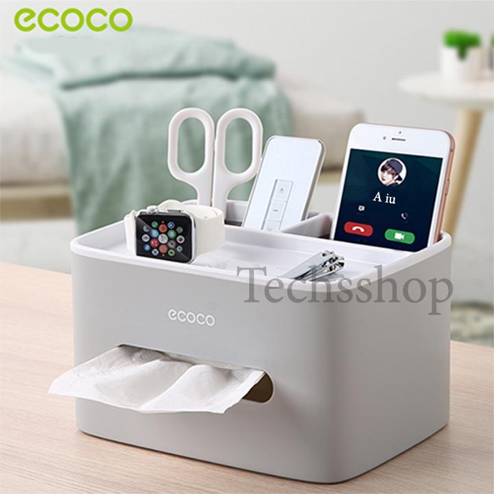 Hộp đựng giấy ăn để bàn cao cấp Ecoco E1602 có khay để điện thoại - Hộp giấy vệ sinh - Đồ dùng nhà bếp đa năng