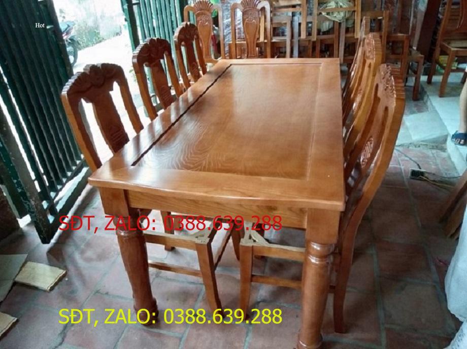 bộ bàn ghế ăn 6 ghế bàn 80 x 160 ghế đục tựa gỗ sồi nga .