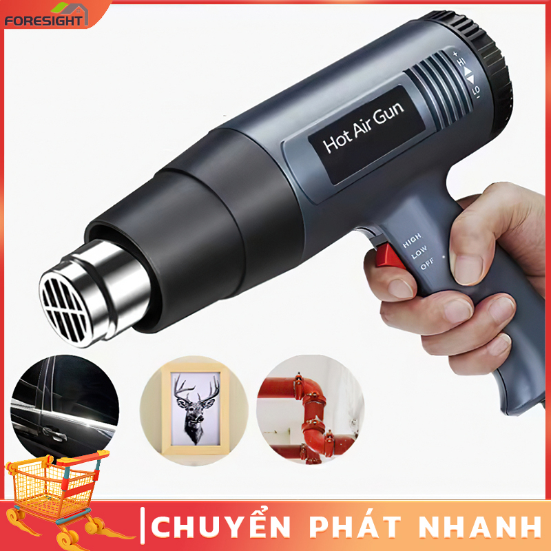 Máy khò nhiệt thổi hơi nóng đa năng dán decal công suất lớn 2000W bán kèm phụ kiện đầu thu gió