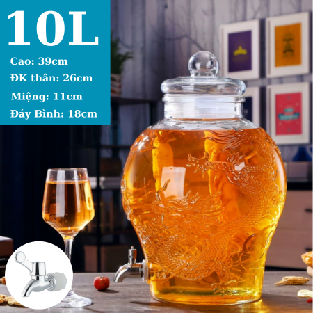 Bình thủy tinh 10lít ngâm sâm chum rồng có van & không van