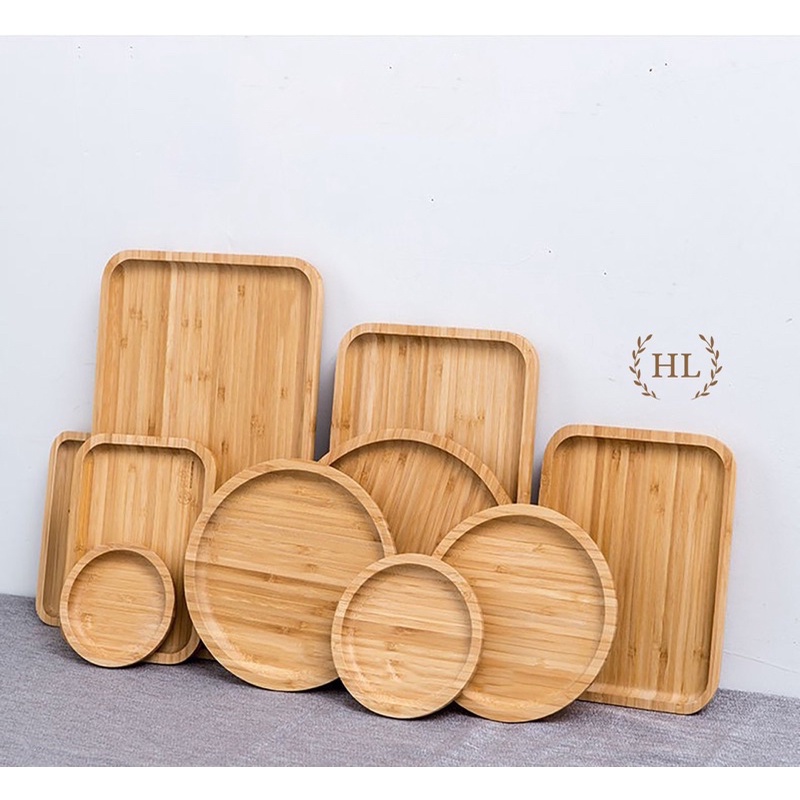 Đĩa gỗ vuông / tròn đựng sushi / chữ nhật / khay tre | khay gỗ tre cao cấp không xử lý hóa chất tròn vuông chữ nhật