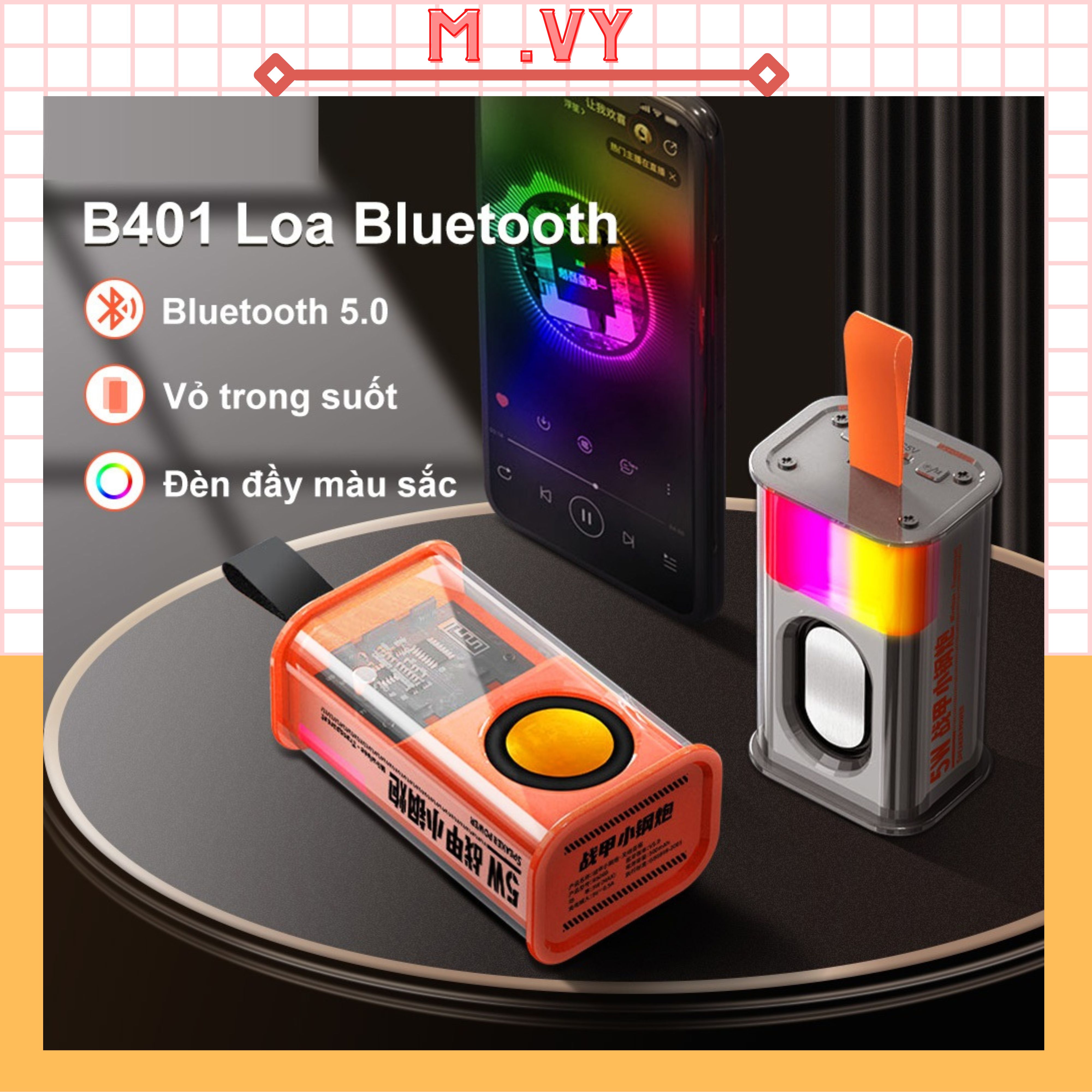 Loa Bluetooth Mini Trong Suốt A36s Nghe Nhạc Không Dây Nhiều Màu