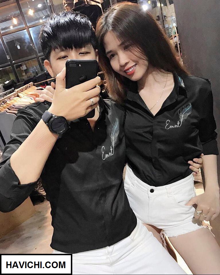 [HCM]Áo Sơ Mi Cặp Đôi Nam Nữ Đẹp Lông Vũ