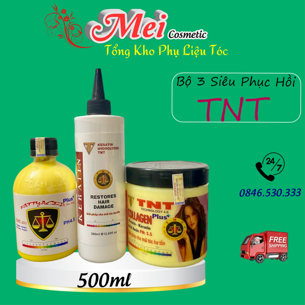 Bộ ba siêu phục hồi Axit béo Plus ,Axit Béo Loãng, Hấp tóc collagen TNT và Keratin thủy phân TNT chuẩn chính hãng - TNT