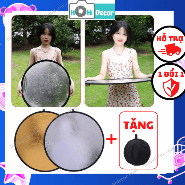 Tấm Phản Quang Chụp Ảnh Thời Trang, Miếng Hắt Sáng Chụp Hình Sản Phẩm 2 Trong 1, 60cm Gấp Gọn