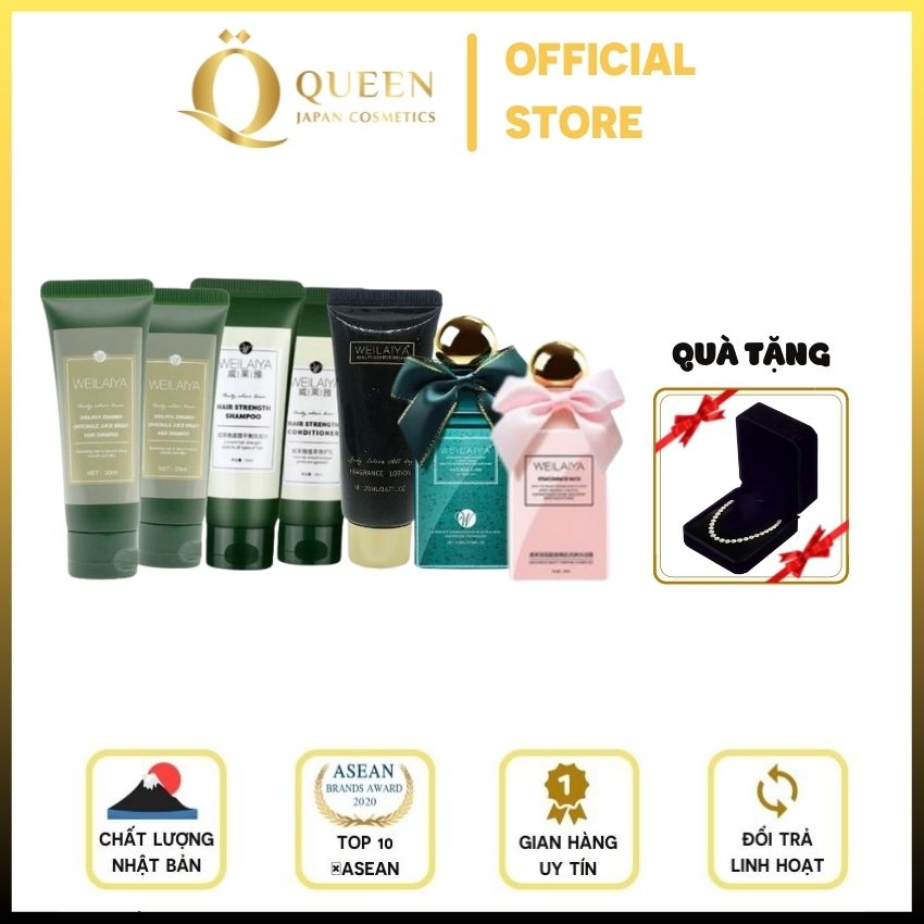 [FREESHIP] Combo Du Lịch Mini Dầu Gội Xả Gừng Weilaiya Ginger Shampoo, Sữa Tắm Weilaiya Mini, Dưỡng Thể Nước Hoa Weilaiya Body Lotion - Skin Care Queen Japan Cosmetics