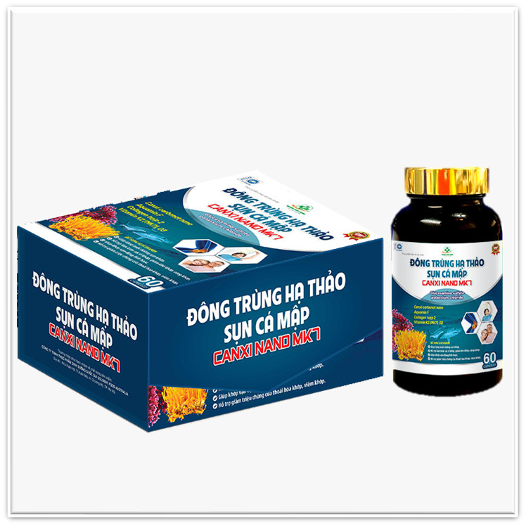 Viên uống bổ xương khớp đông trùng hạ thảo sụn cá mập canxi nano mk7- bổ sung glucosamin hỗ trợ giảm thoái hóa khớp, viêm khớp