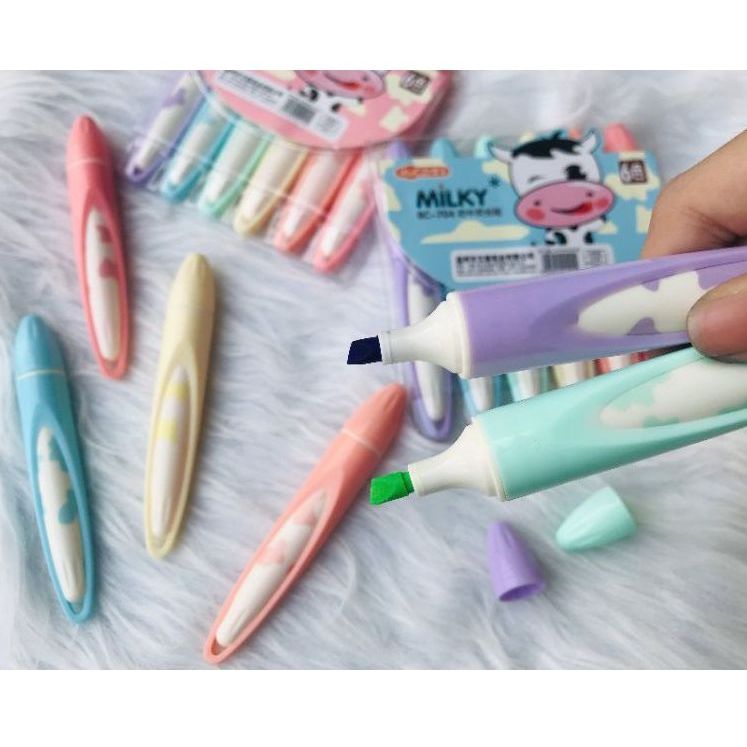 Set 6 cây bút dạ quang bò sữa dễ thương