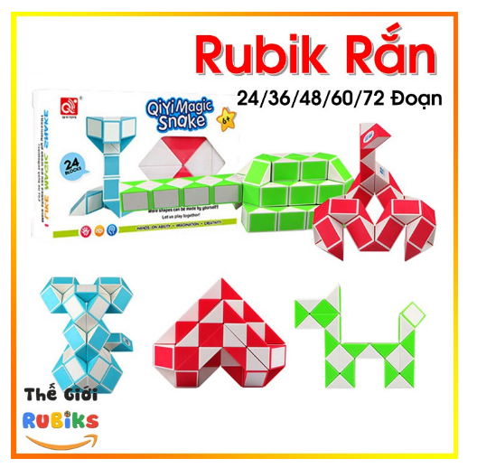 Rubik Biến thể Rắn Magic Snake QiYi 72 đoạn màu xanh lá đồ chơi cho bé phát triển trí não - Rùa Rubik