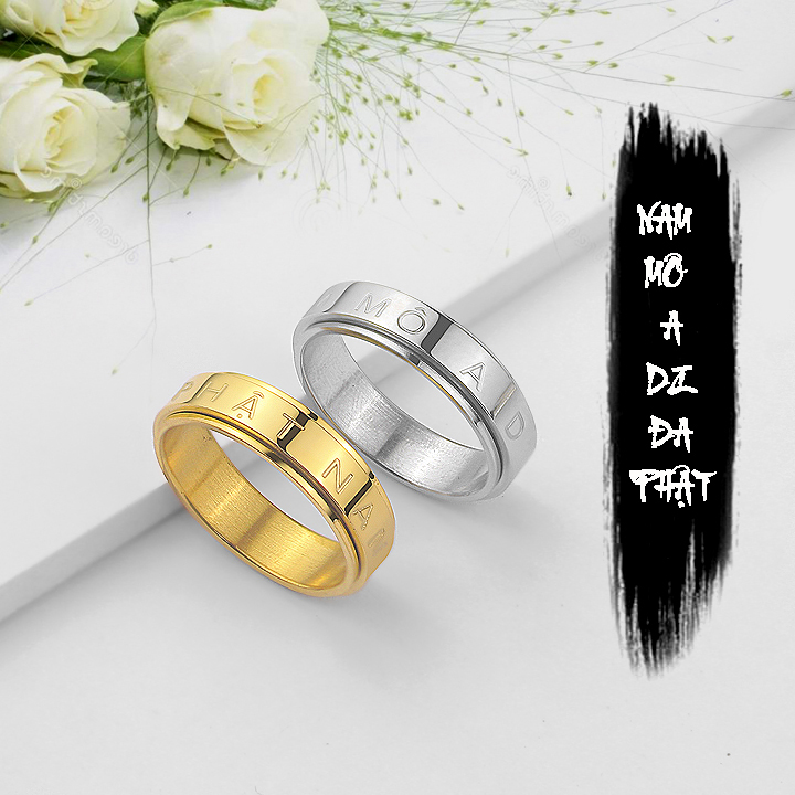Nhẫn xoay titan khắc chữ Nam Mô A Di Đà Phật - Đeo tay vạn sự may