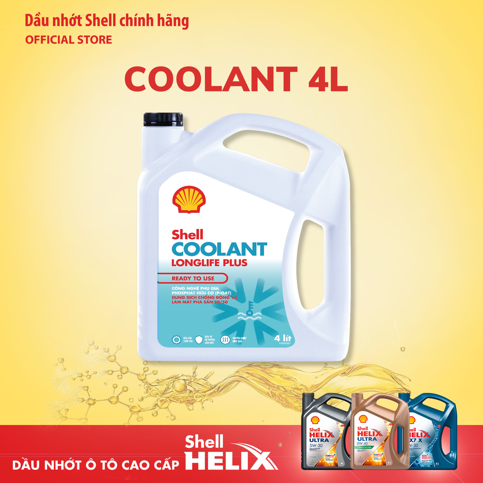 Dung dịch làm mát và chống đông pha sẵn 50/50 dành cho xe ôtô Shell Cooolant Longlife Plus 4L