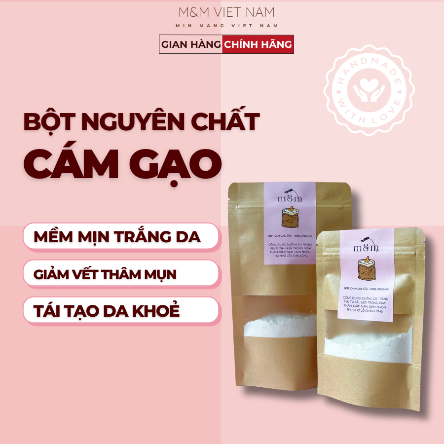 Bột cám gạo đắp mặt, tắm trắng, nguyên chất hữu cơ, handmade, trắng da dưỡng ẩm, mờ thâm sạm, tẩy tế bào chết