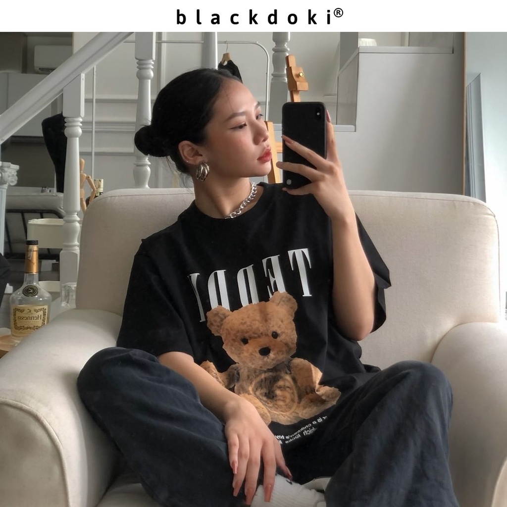 Áo thun nữ blackdoki-teddy , áo phông basic form rộng tay lỡ cá tính chất cotton dày dặn unisex