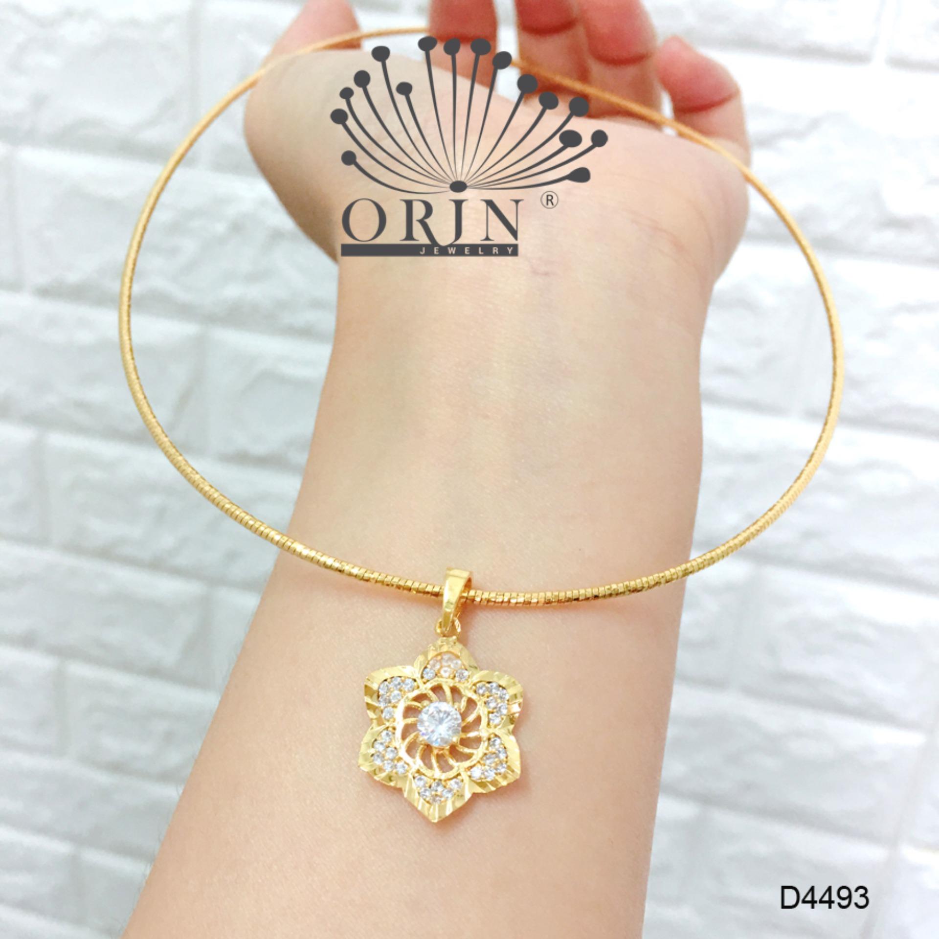 Kiềng dẻo kiềng cổ nữ dạng nhuyễn mặt hoa mai 6 cánh xoáy nhẹ đính đá thiết kế cao cấp Orin D4493 - Long Tien