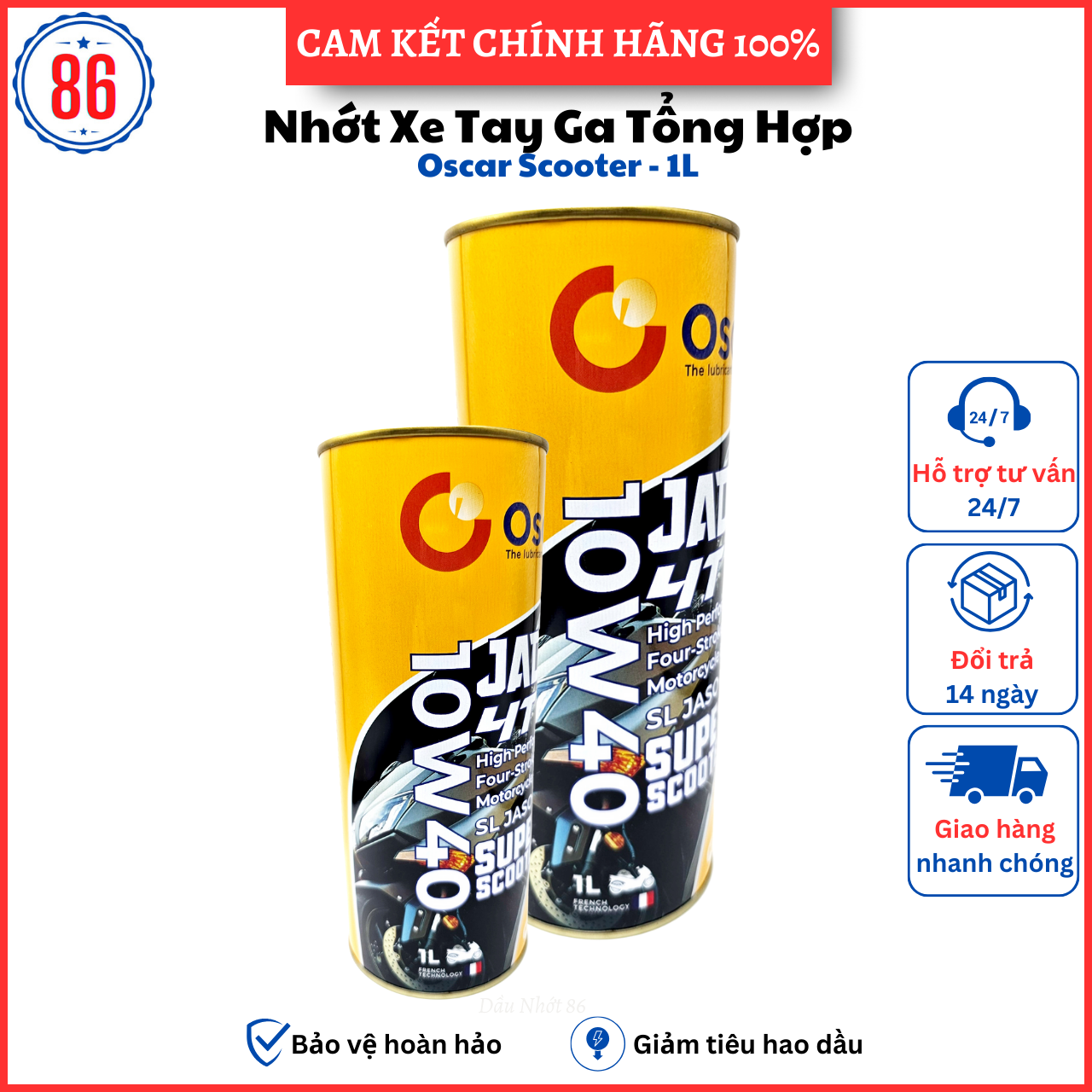 Nhớt full tổng hợp 10W40 tay ga Oscar Jade 4T Super Scooter- Sản xuất tại U.A.E