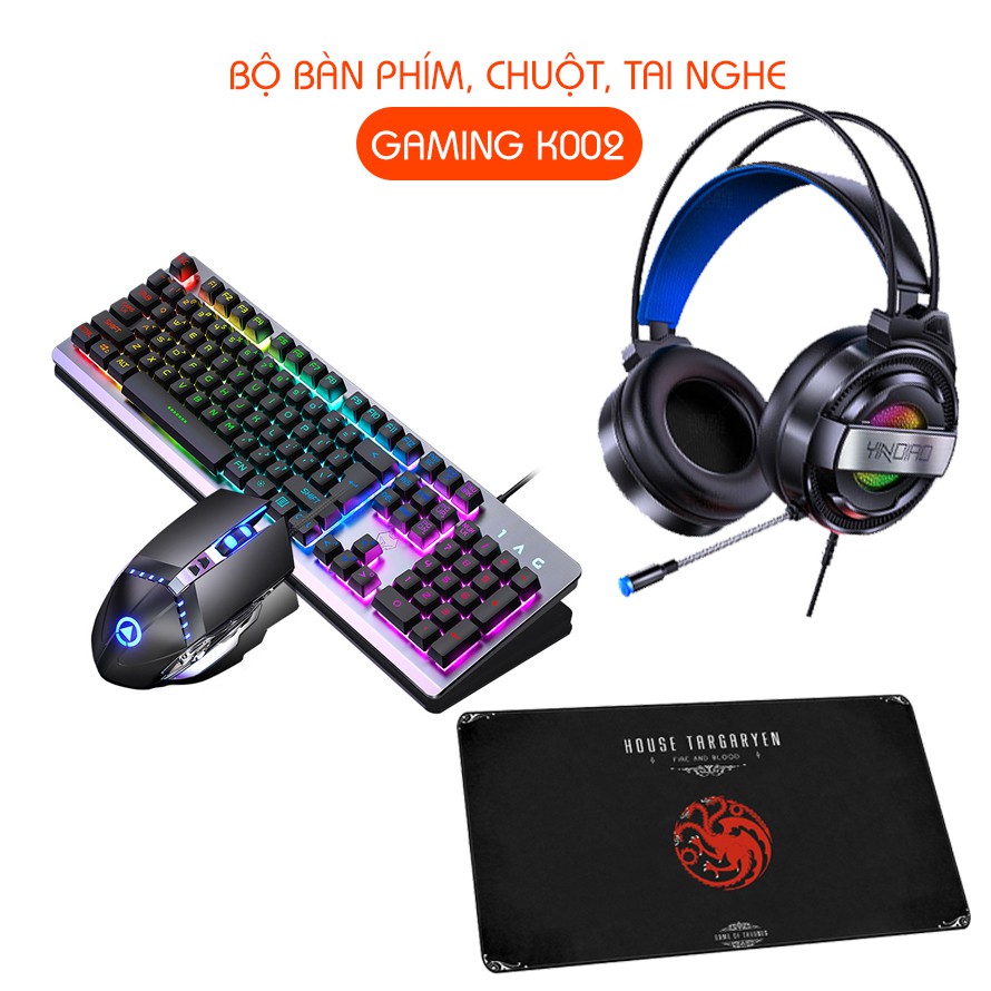 Combo Bộ Bàn Phím Giả Cơ 1AC K002 Black RGB Tai nghe Gaming NUBWO N1 Chuột Gaming G3Pro Pad Chuột