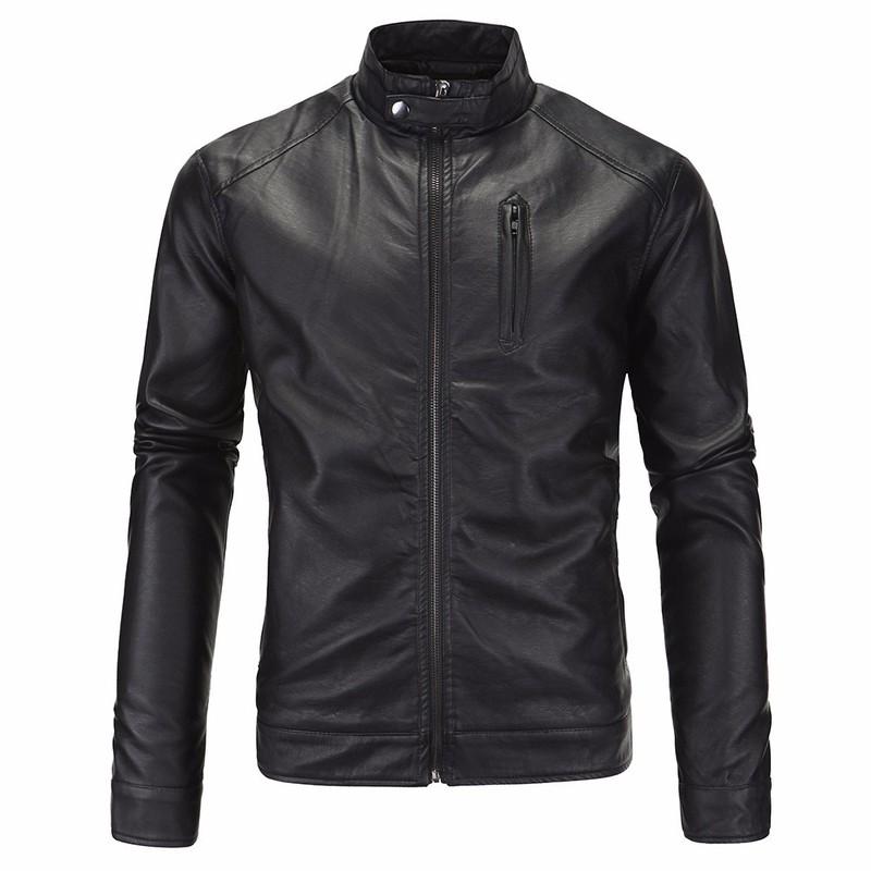 Áo khoác da nam cổ trụ lót lông akd002