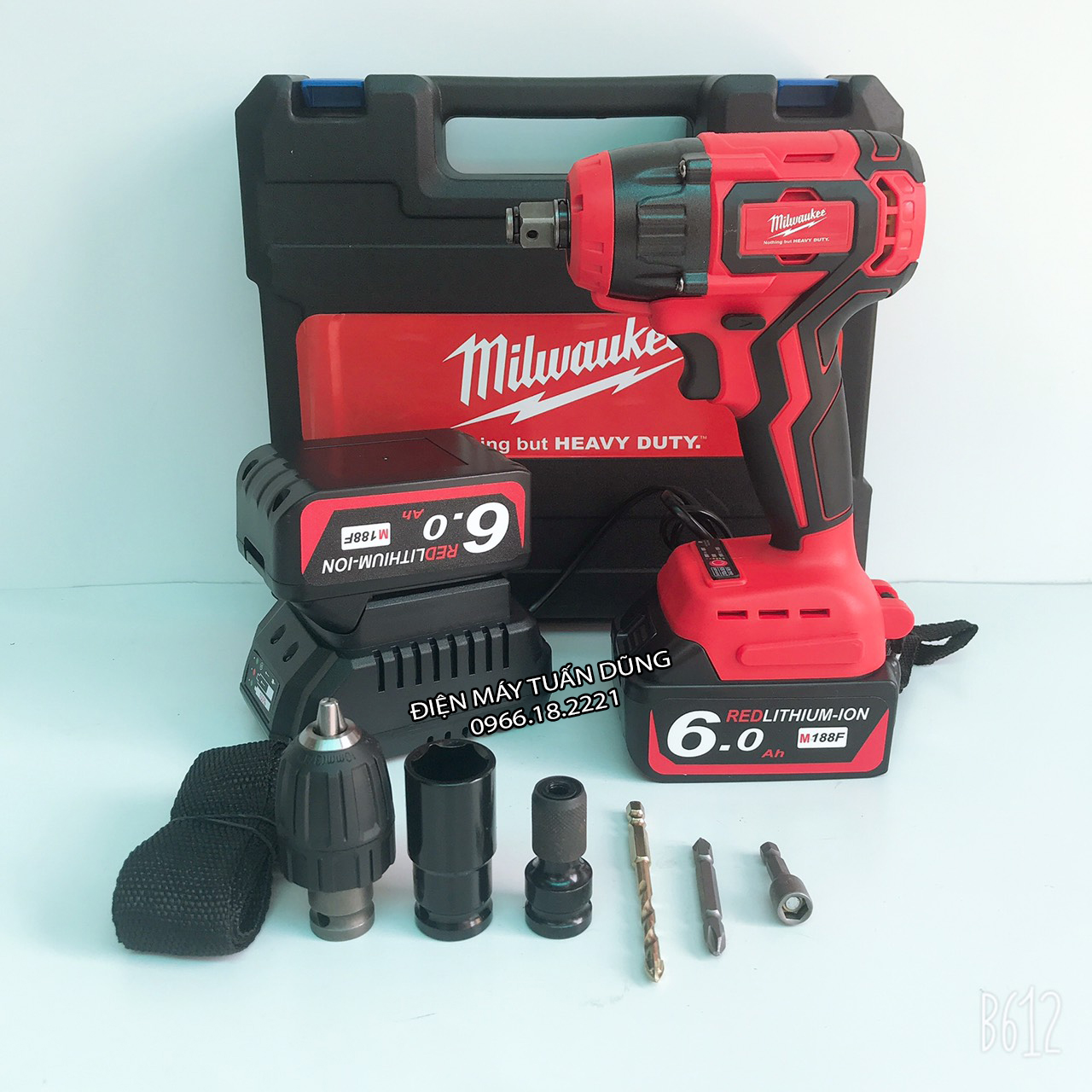 Máy siết bulong KHÔNG CHỔI THAN Milwaukee M188F Kèm bộ đầu chuyển - 3 Đèn led trợ sáng