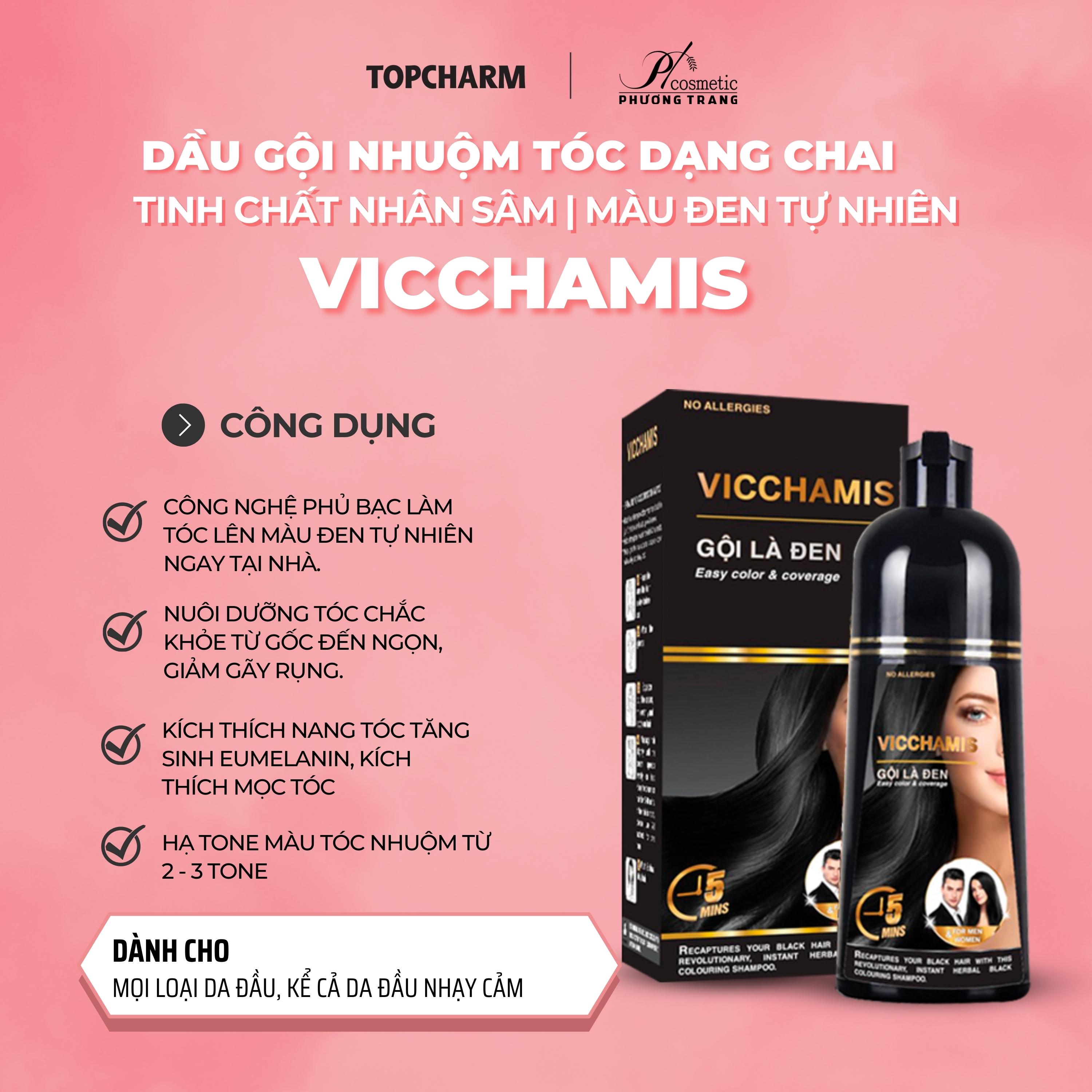 Dầu gội phủ bạc nhuộm đen tóc chỉ trong 5 phút công nghệ hàn quốc - gội là đen dạng chai vicchamis - 500ml