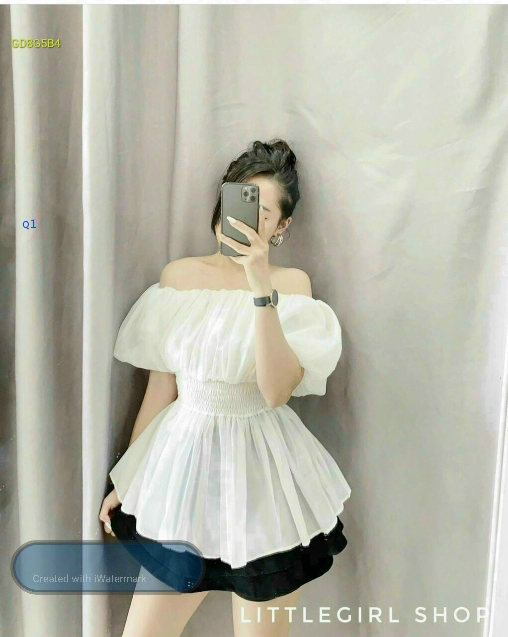Áo trể vai nhúm eo