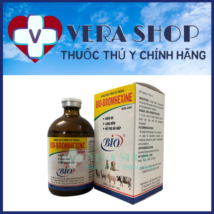 Bio bromhexine 100ml - giảm ho, long đờm, hỗ trợ hô hấp cho trâu bò, heo, chó mèo, dê, cừu - sỉ lẻ thuốc thú y